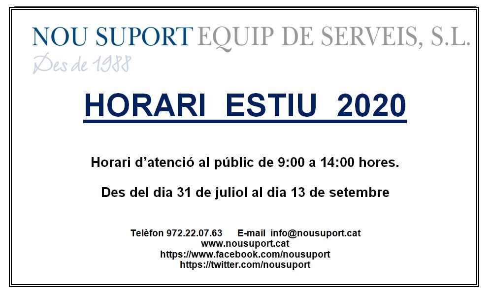 Horari Estiu 2020