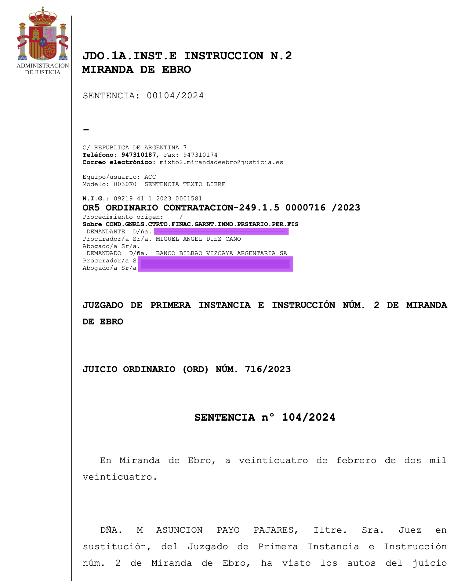 NUEVA SENTENCIA EN MIRANDA DE EBRO
