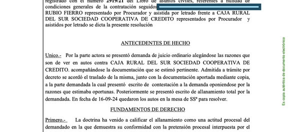 SENTENCIA EN SEVILLA VS CAJA RURAL DEL SUR