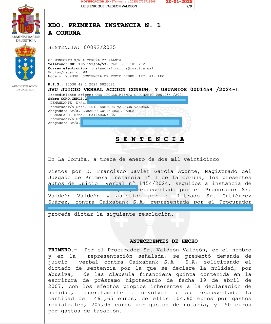 SENTENCIA CONTRA CAIXABANK