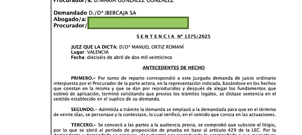 NUEVA SENTENCIA VS IBERCAJA SA