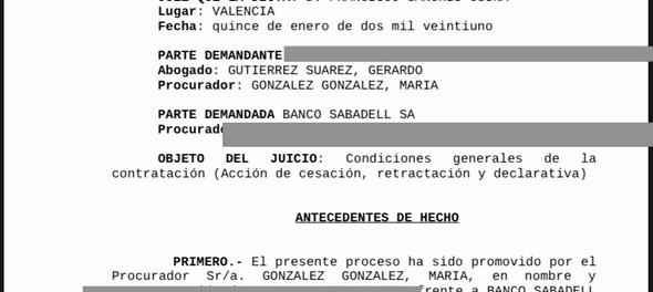 SENTENCIA OBTENIDA  EN VALENCIA VS BANCO SABADELL
